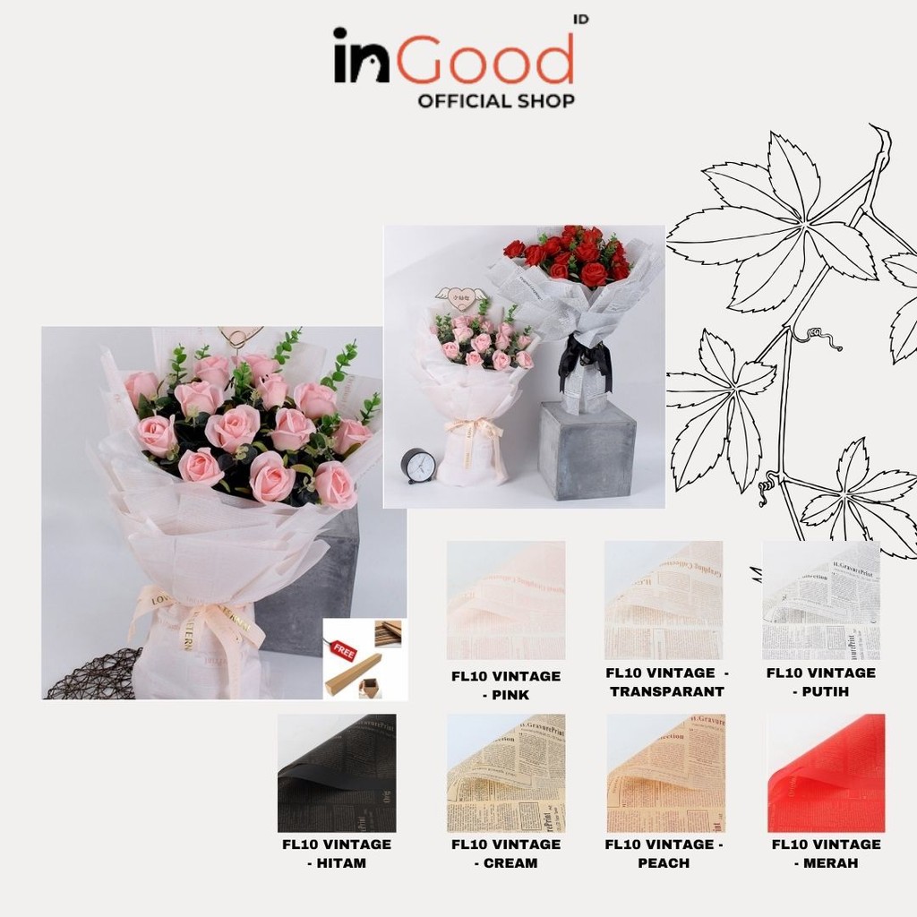 

IN GOOD - (5 LEMBAR) - FL10 VINTAGE Craft Paper Kertas Bunga Buket Motif Koran Bunga Florist Cellophane