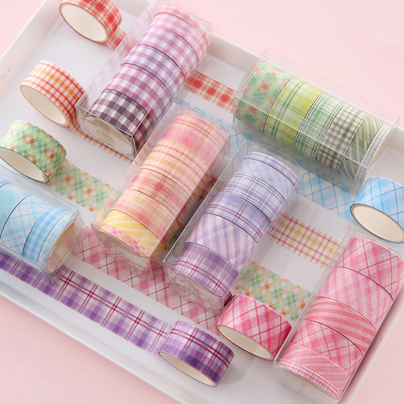 

Washi Tape Decorative Ribbons Stationery 6pcs Adhesive Masking Tape Sticker Kawaii Grid Washitape School Supplies Washi Tape Set