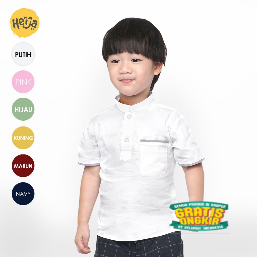 KEMEJA KOKO Anak Lengan Pendek PUTIH Kopen HEIJA/ TK SD SMP anak kecil lucu