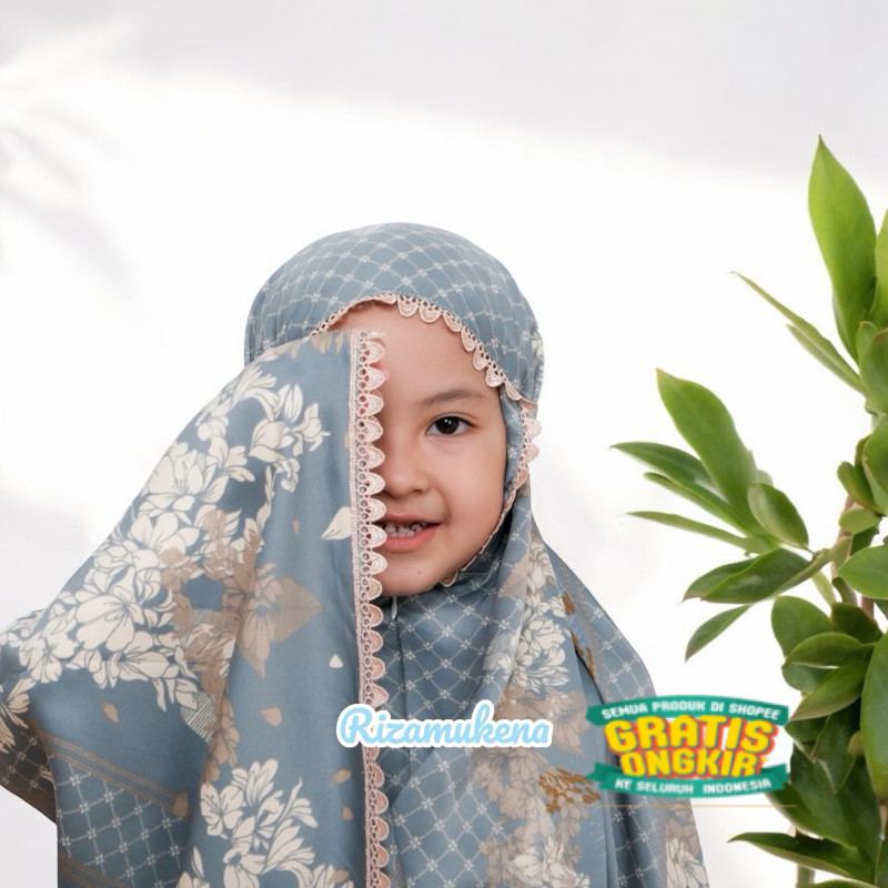 Mukena Anak Armani Silk Premium 2in1 | Mukena Anak Mini Pouch Motif/ sage hijau tosca