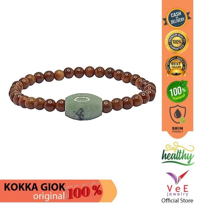 Gelang Tasbih Kayu Kokka Merica Coklat Batu Giok Jade Asli Cina -VeE - Hijau Burma