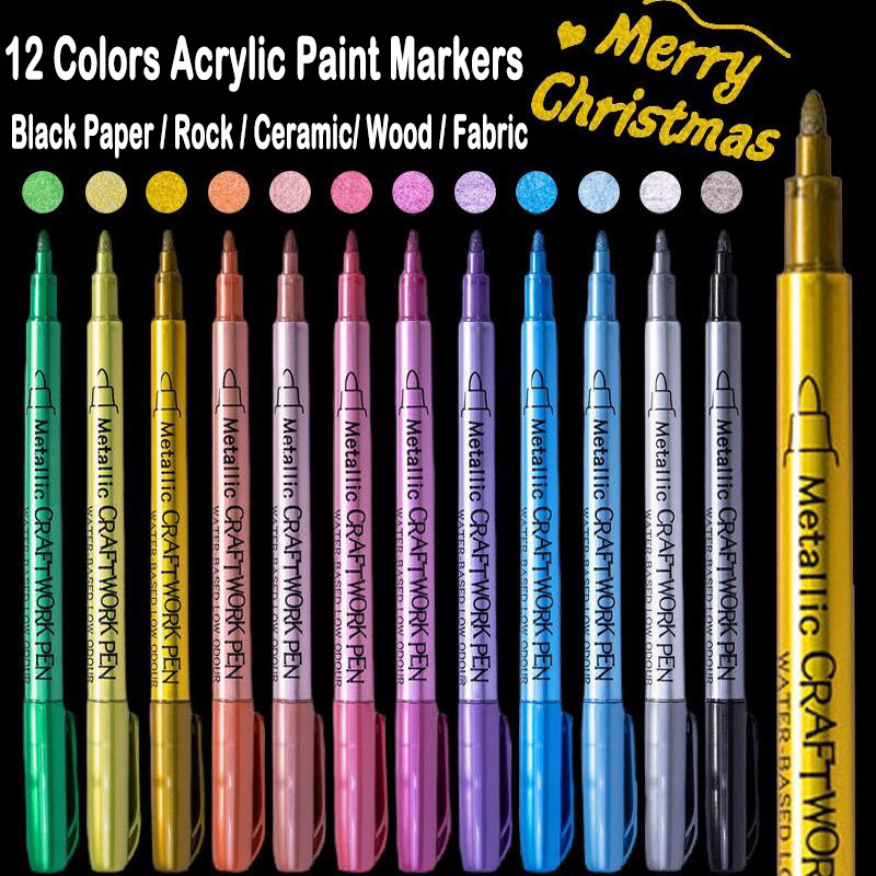 

12 Color Metallic Marker Pen Resin Drawing Pen Acrylic Paint DIY Highlights Permanent Marker DIY Card Art Supplies Stationery