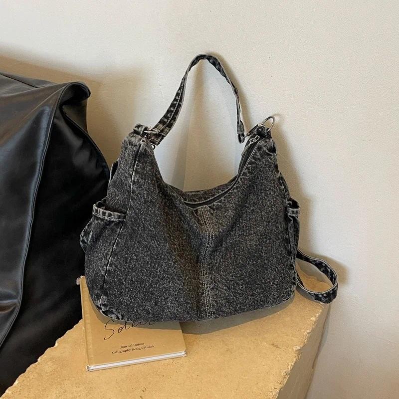 

Casual Denim Shoulder Bags Simple Portable Large Capacity Retro Crossbody Bags for Women 2024 New Fashion Tote on Sale