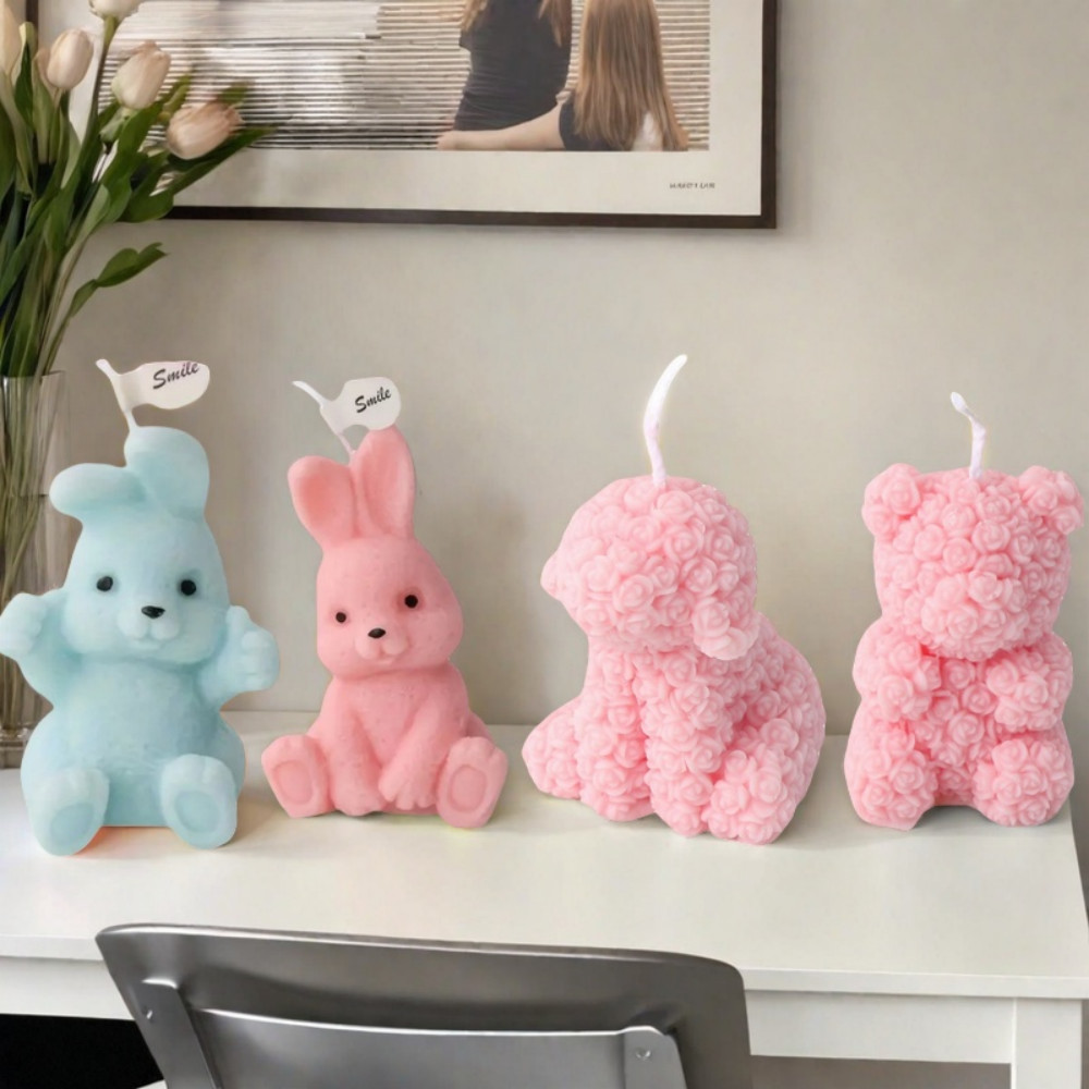 

Cute Bunny Rose Bear Candle Molds for Resin Plaster and Candle Making - Animal Themed DIY Aroma Soap Crafting Tools Home Decor