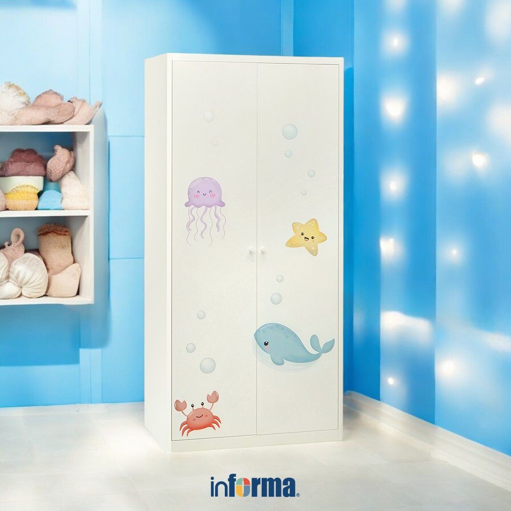 Informa Lilo Lemari Pakaian Anak 2 Pintu Sea Animals - Putih Wardrobe Storage Kabinet Tempat Simpan 