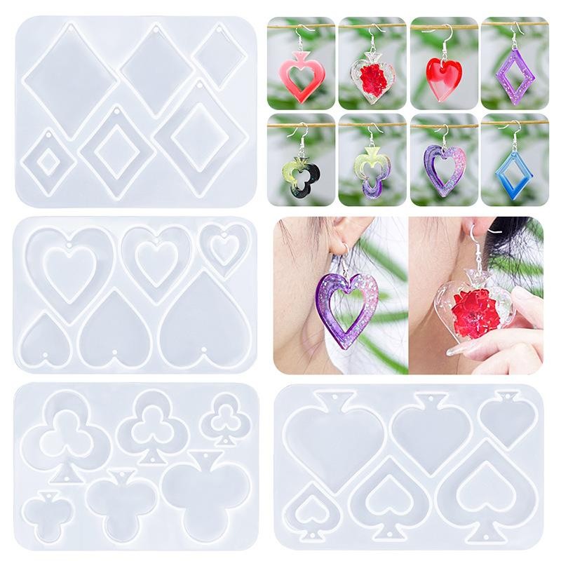 

DIY Earring Resin Molds Poker Shape Silicone Mold Epoxy Earring Pendant Casting Mold with Hole for Jewelry Making Supply