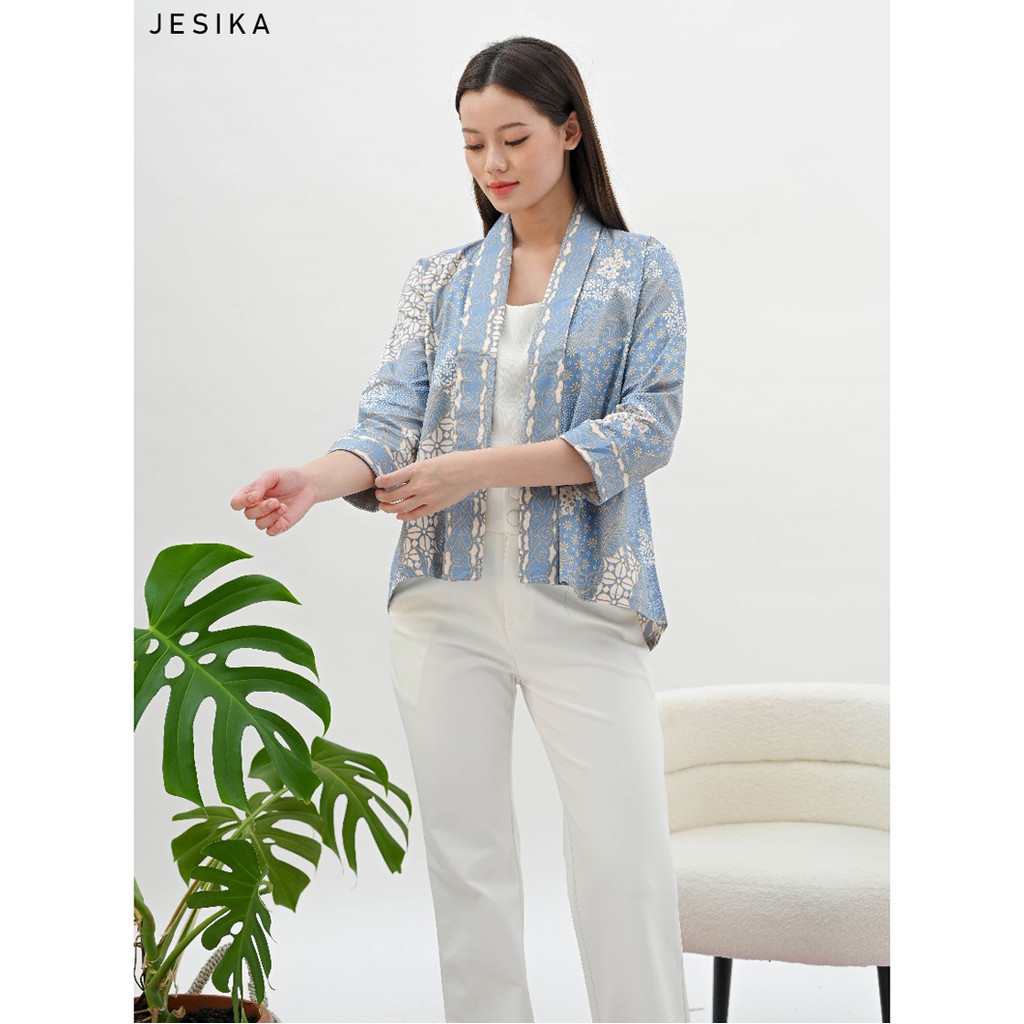Evercloth Jesika Blazer Batik Wanita Outer Batik Perempuan Vest Luaran Batik Cewek Lengan Panjang Sa
