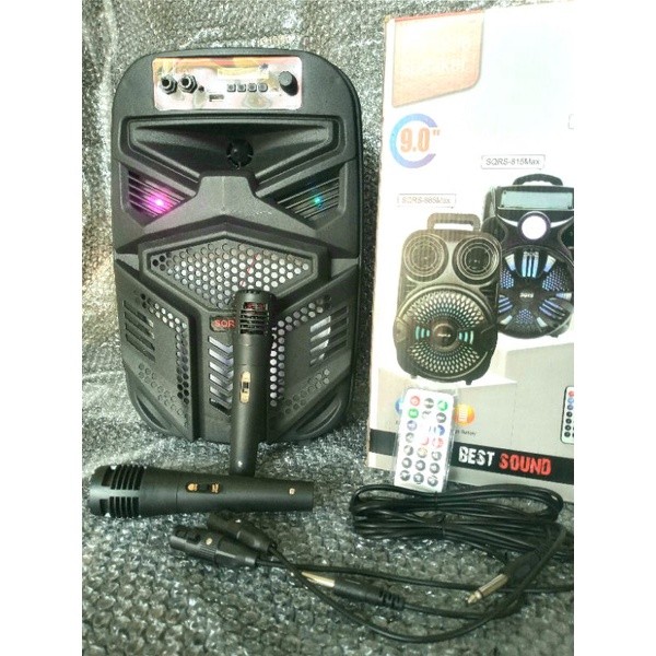 I* (CEK TIPE) SQRS Speaker Bluetooth 9 Inch Bonus 2 Mic Karaoke Wireless Speker 9in Wireless Spiker 