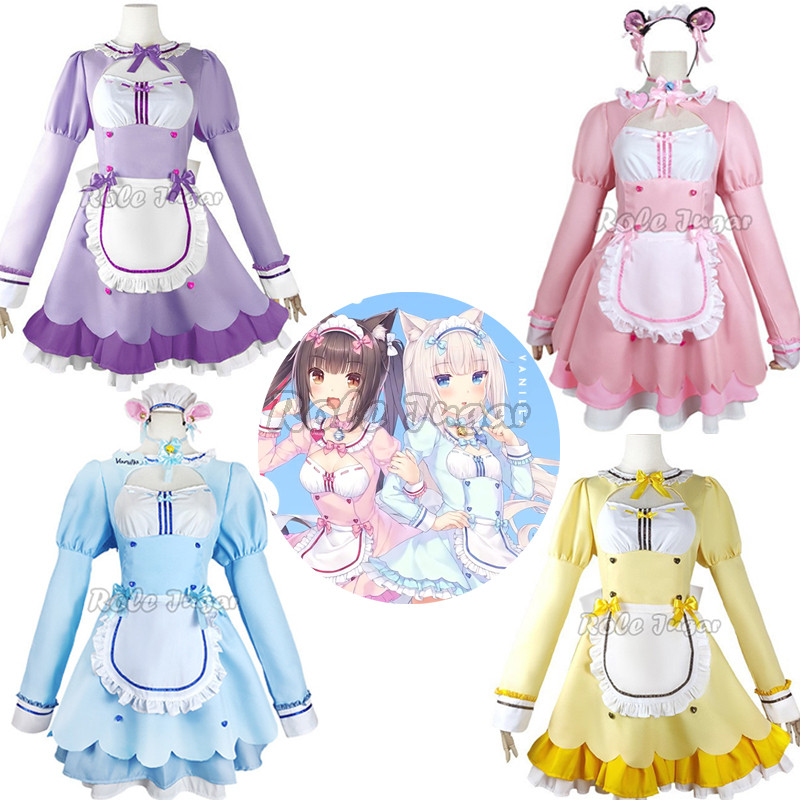 Anime Game Nekopara Chocolate Vanilla Coconut Azuki Cosplay Costume Lolita Maid Dress Sets Women Gir