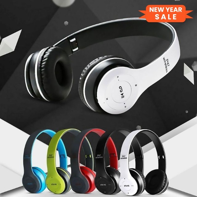 HEADSET HANDSFREE HEADPHONE HANDFREE EARPHONE BLUETOOTH P47 BANDO GAMING WIRELESS BASS MURAH ORIGINA