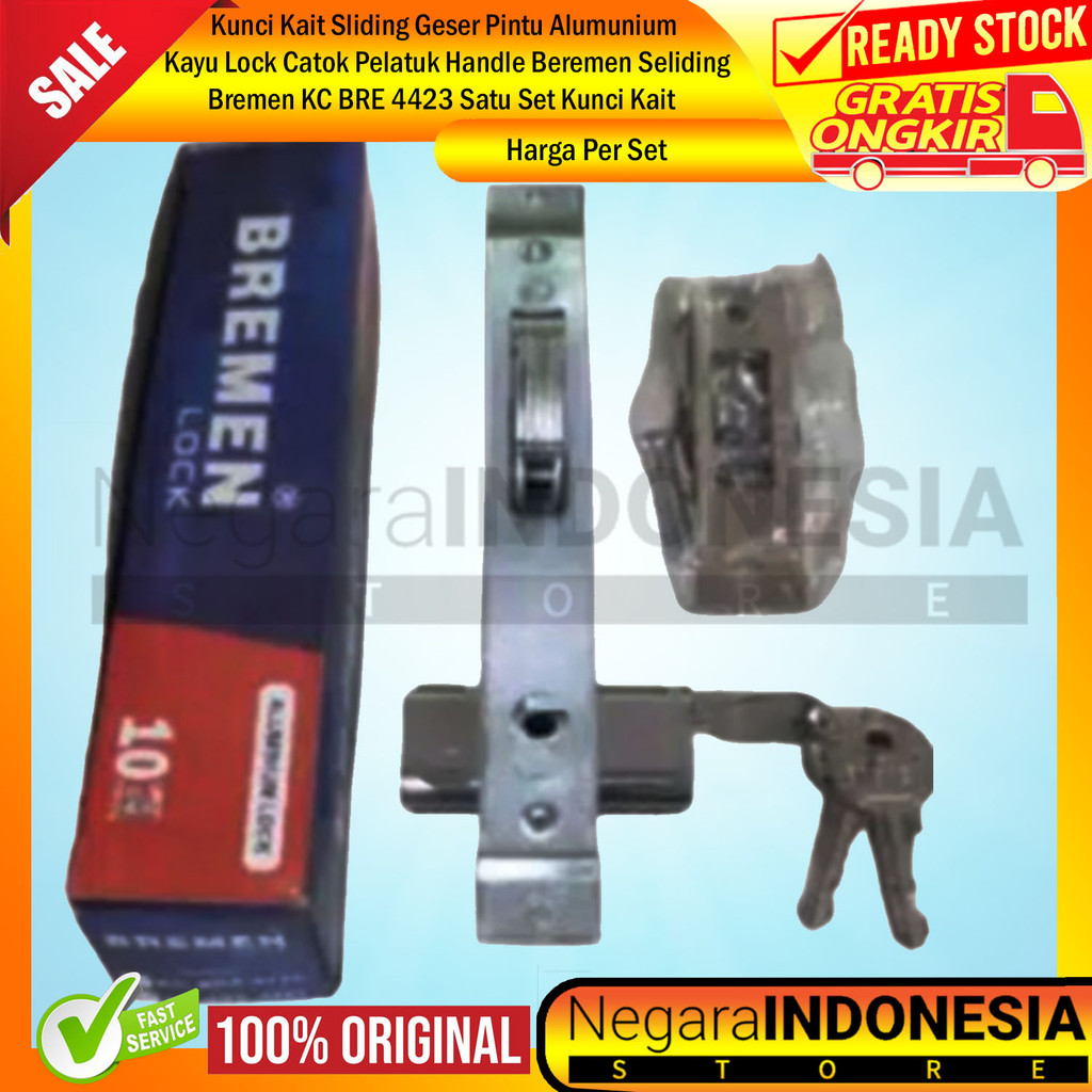 Bremen KC BRE 4423 Kunci Kait Sliding Geser Pintu Dorong Aluminium Kaca Lock Catok Pelatuk Silinder 