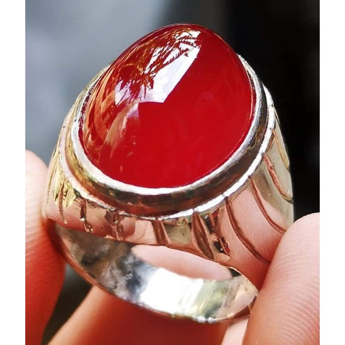 Batu Cincin Pria//Batu Akik Red Baron Pacitan Super Mewah HQ Termurah Asli Natural