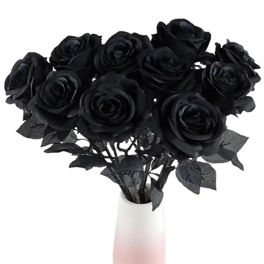 

5pcs 8-9cm Silk Black Rose Artificial Flower Head Bouquet Home Living Room Wedding Chritmas Decoration New Year Decoration