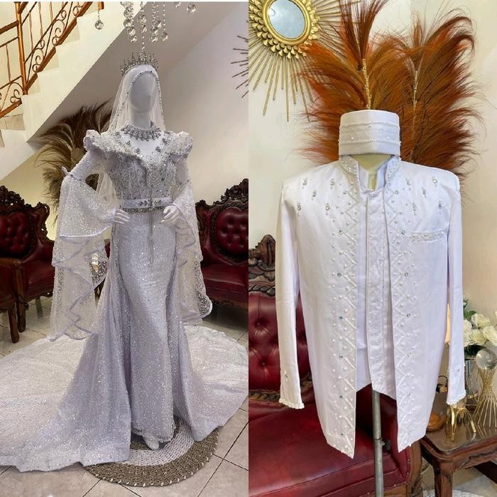 gaun pengantin couple / sepasang gaun pengantin modern - putih, L