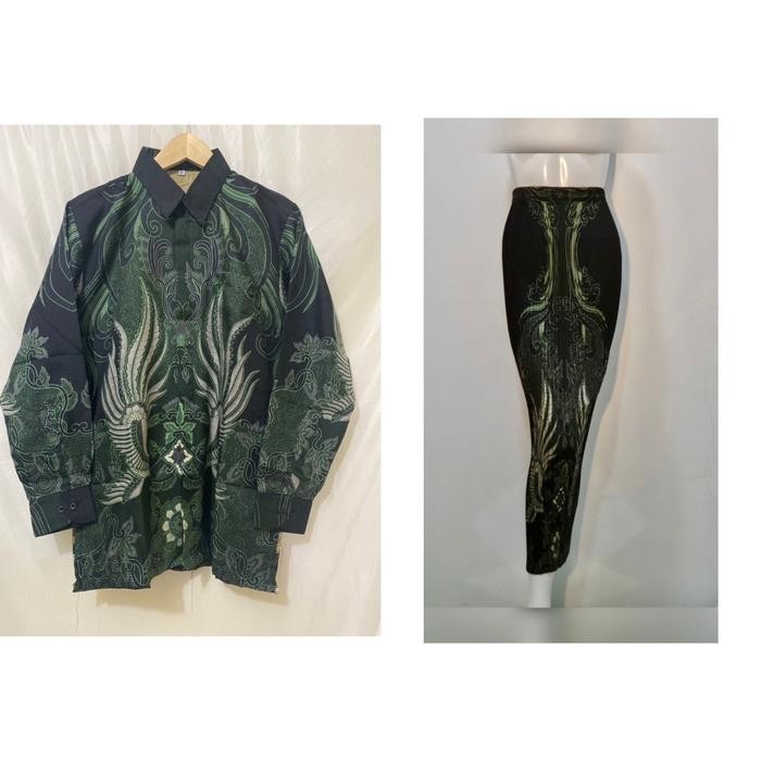 Kemeja batik couple motif segimerak akar - Hijau, Kemeja M + rok