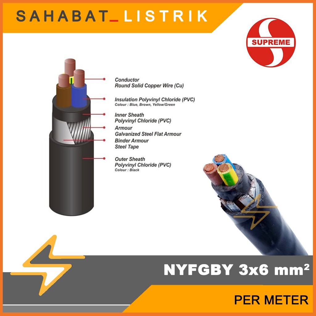KABEL SUPREME NYFGBY 3X6 mm METERAN - KABEL DENGAN PELAPIS PELAT
