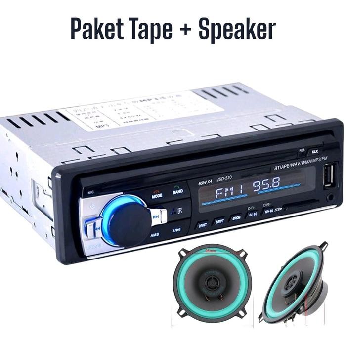 Paket Tape Mobil Taffware JSD-520 dengan Speaker Roadstar 4inch Two Way 2pcs