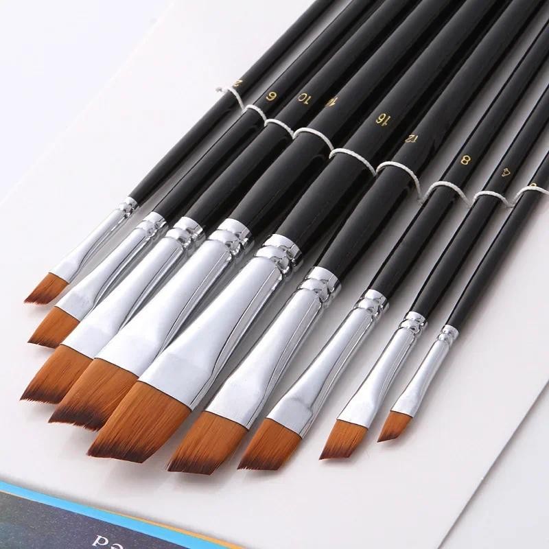 

9 Pieces Flat Professional Artist Brush Set for Watercolor, Acrylic and Liner Painting