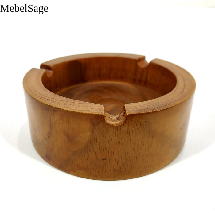 Asbak Rokok Model Bulat Alat Kebersihan Kayu Jati Asli Klasik Antik IPX4