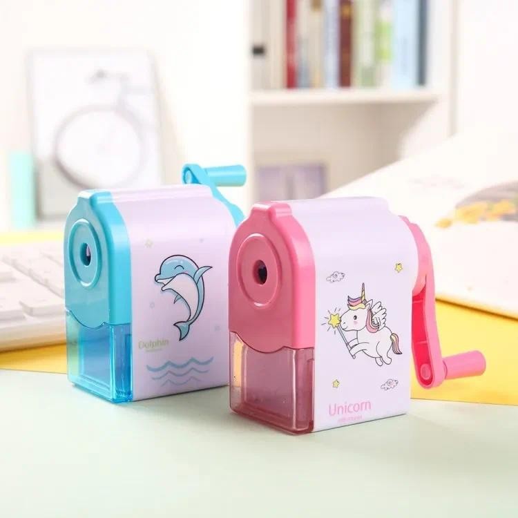 

Morning Moole Learning Supplies Student Hand Cranked Pencil Sharpener Cartoon Pencil Machine Unicorn Dolphin Rolling Pen Knife