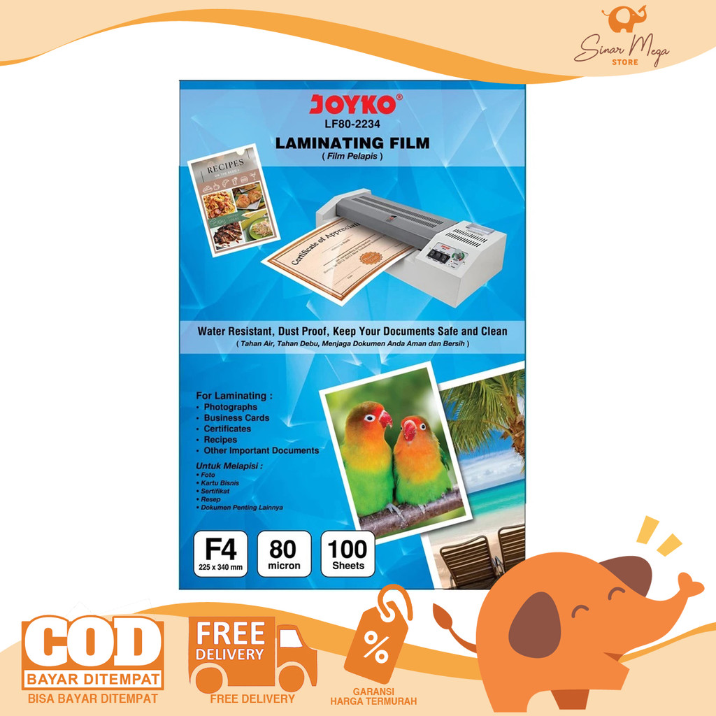 

JOYKO Laminating Film LF80-2234 F4 Film Pelapis Pelindung Foto Isi 100 Lembar Murah