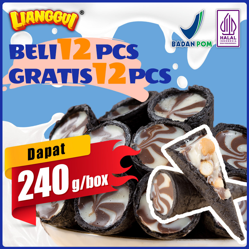 

[HALAL] 【Beli 12 Pcs Gratis 12 Pcs】Lianggui Chocolate Cones 240g Chocolates Flavour Wafer Ice Cream Bulat Salut Chocolate Cone Kue Lebaran Best Seller Enak Cemilan