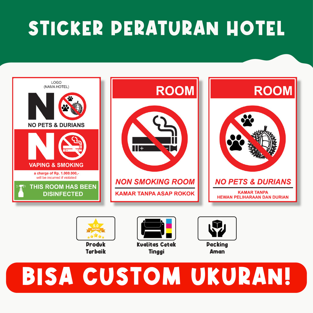 

Sticker Peraturan Hotel – Penanda Aturan Hotel, Material Vinyl Berkualitas, Bisa Custom Ukuran