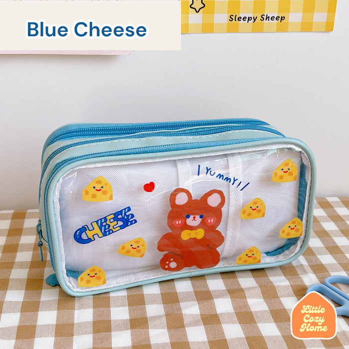 

[P R O M O] Kawaii Jumbo Transparent Pencil Case Desain Baru / Korean Style - BLUE CHEESE