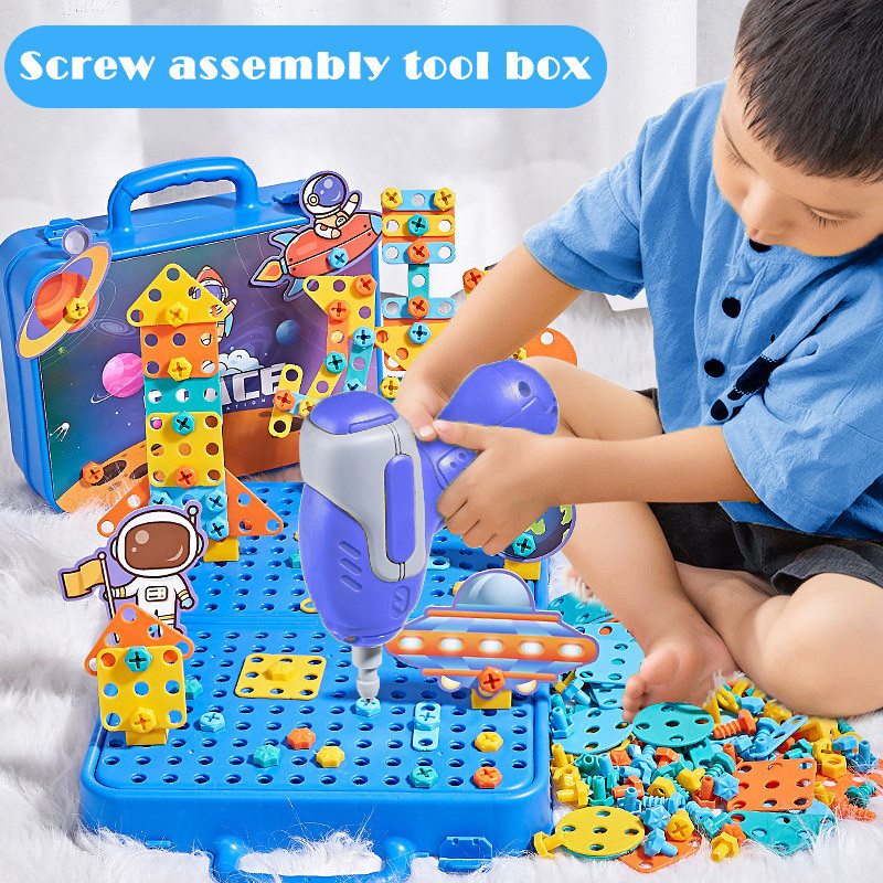 Spesial！Mainan Anak Merakit Tool Box Set/Edukasi Anak Dengan Bor Listrik Kotak Peralatan Sekrup