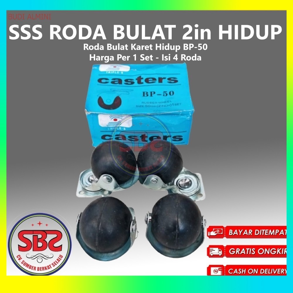Roda Etalase Bulat Karet Hitam Roller Ball Caster 2 inchi Hidup isi 4 pcs Karet Hidup Hitam Triple-S
