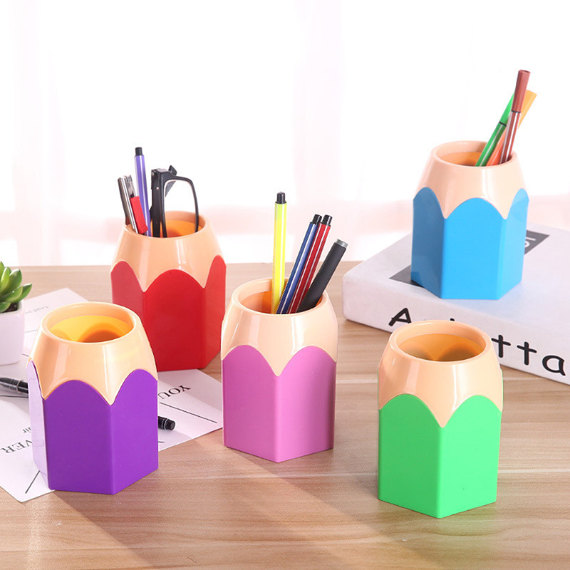 

1Pc Creative Simplicity Pencil-shaped Stationery Organizer Desktop Student Office Supplies Colorful Storage Pen Container