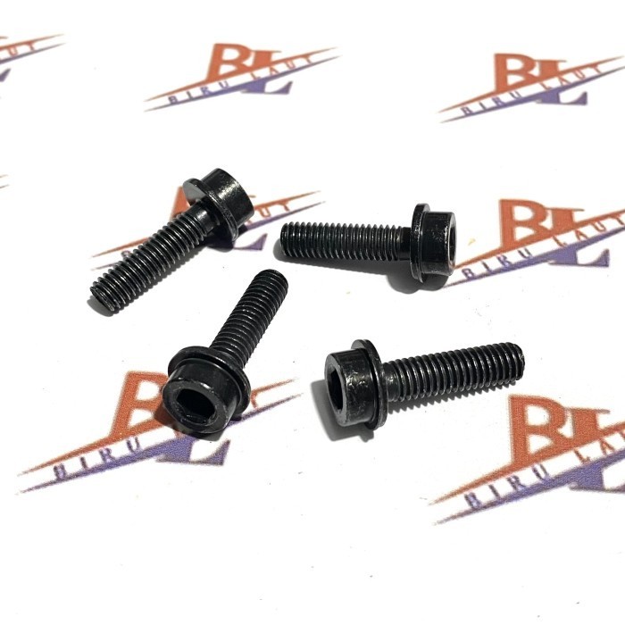 (Paket isi 10 biji) Baut Flange L5 / Baut L Flange Baut Topi M6x22 Kunci L5 Hitam