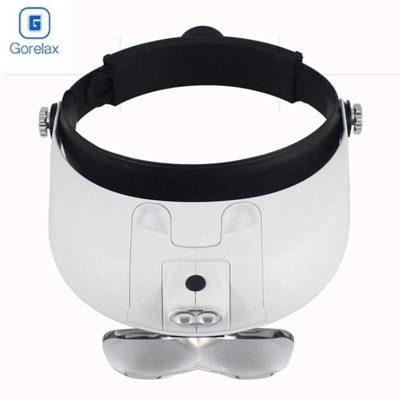 

GORELAX Kaca Pembesar Headband Reparasi Magnifier with 2 LED 5 Lens 6X - MG81001-G