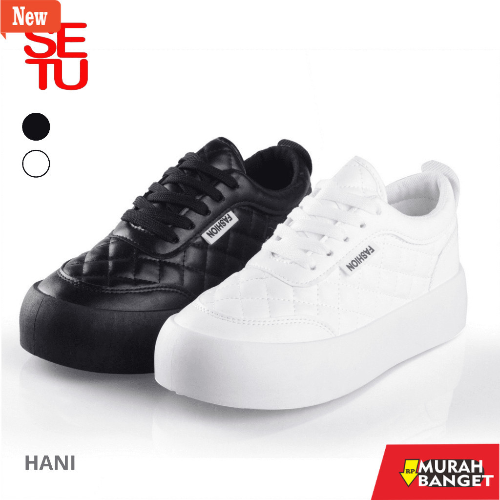 sepatu sneakers wanita original SETU Hani FREE KOTAK Sepatu Sekolah Wanita Full Hitam Polos Trend Ke