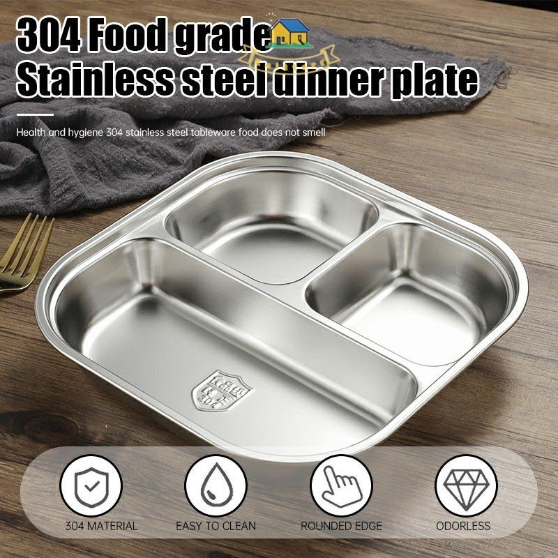 3 Sekat Piring makan sekat stainless anak, piring makan stainless steel karakter lucu anak Knitterr