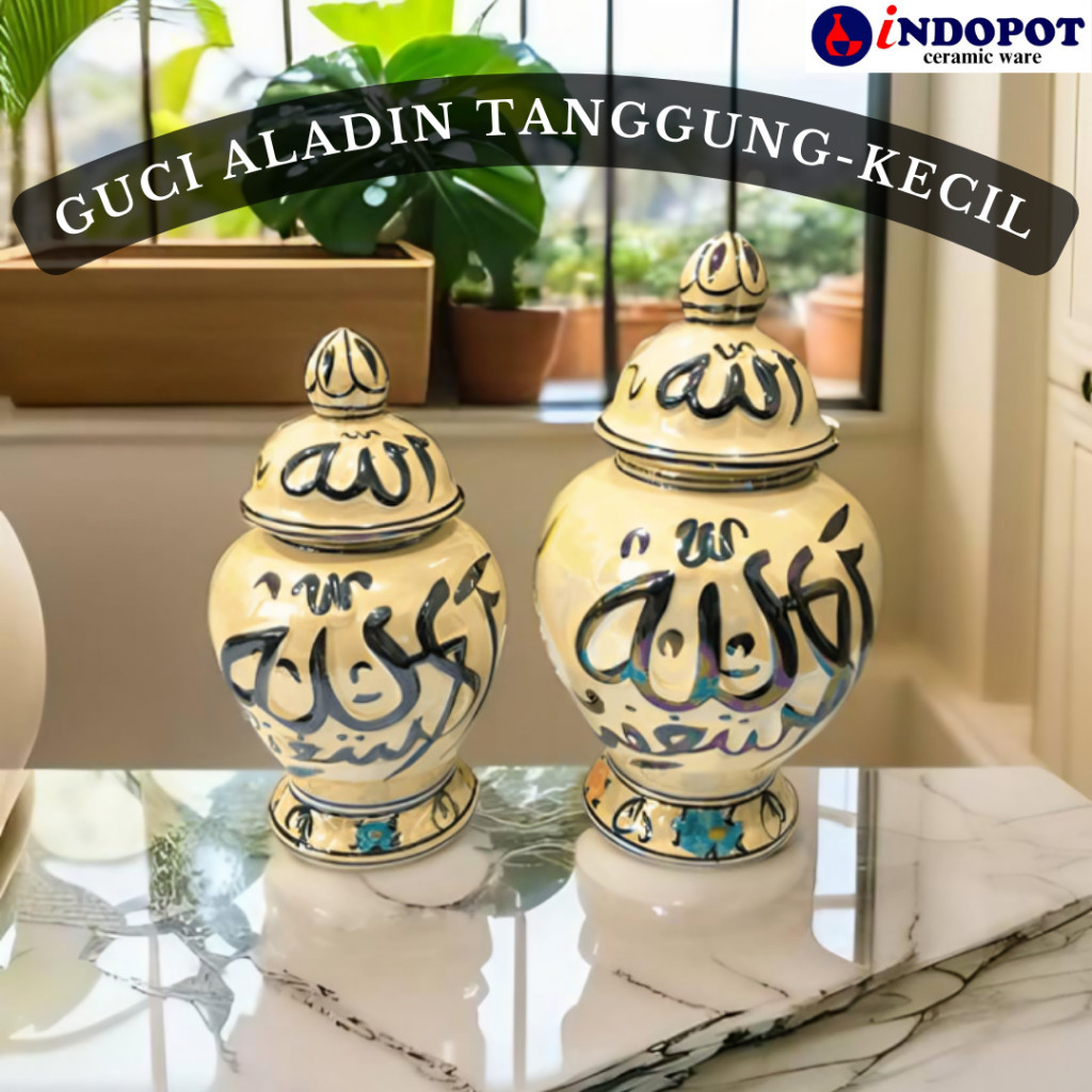 Hiasan Dekorasi Guci Keramik Motif Arab Aladin Ukuran Tanggung / Sedang / Kecil untuk Hiasan Meja Ru