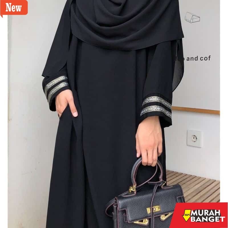 abaya shopee haul 2024 Abaya elhabsyi Lubaba Gamis Arab Hitam Bahan Jet black Saudi Simpel Design