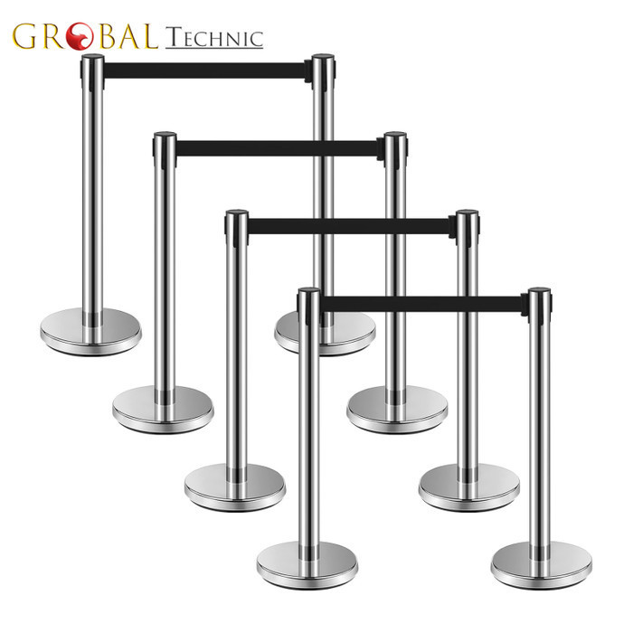 TIANG PEMBATAS ANTRIAN STAINLESS - Silver, Pita Biru 2M