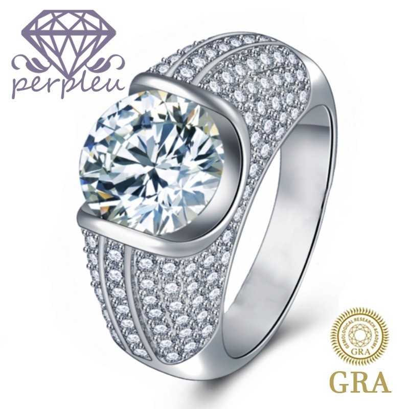 Sertifikat GRA Gratis 5 Karat Moissanite Cincin Pria Bisnis Mendominasi 925 Perak
