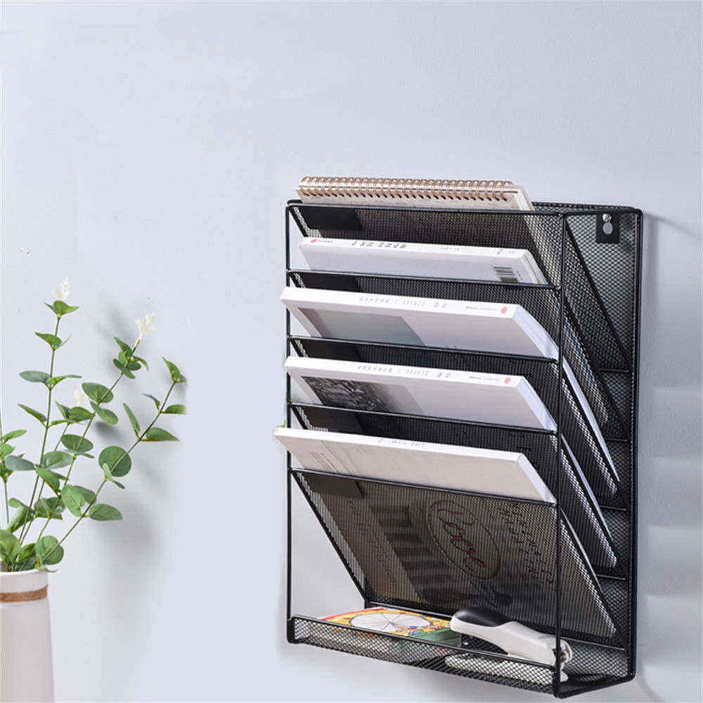 

File Organizer Wall Hanging Holder Rack Mail Folder MagazineOffice Paper Document Letter Sorter Mesh Mount Vertical Iron Bin
