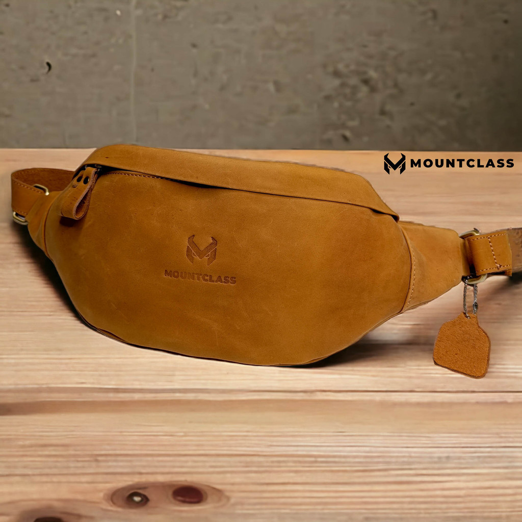 (Mountclass) Tas Selempang Waistbag Pinggang Kulit Asli Pria 100% Original Garut Terbaru Coach Brand