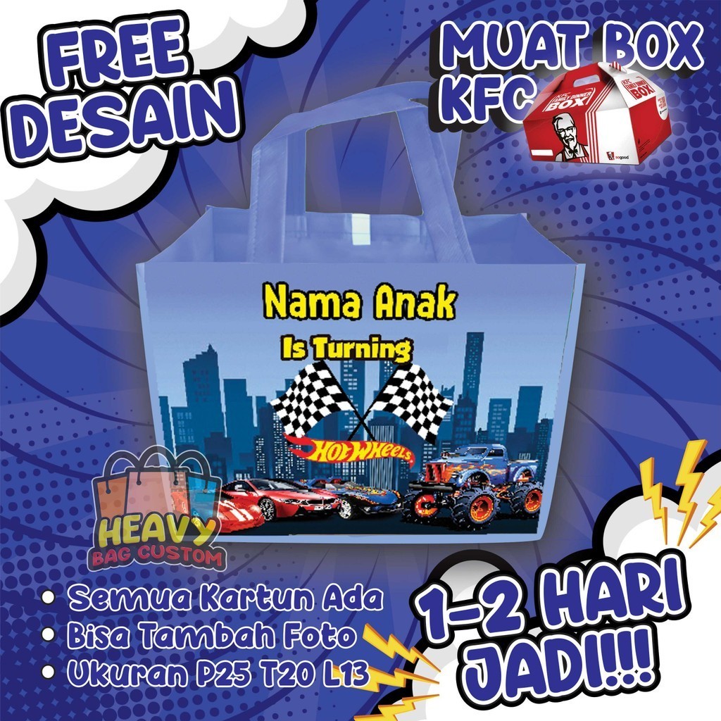 

PAKET 50 PCS Tas Ulang Tahun Goodie Bag Anak Bingkisan Snack KFC Gratis Custom Nama Murah Kain tile anak selamatan rumah baru merah craim tas & hadiah pesta tas & hadiah pesta