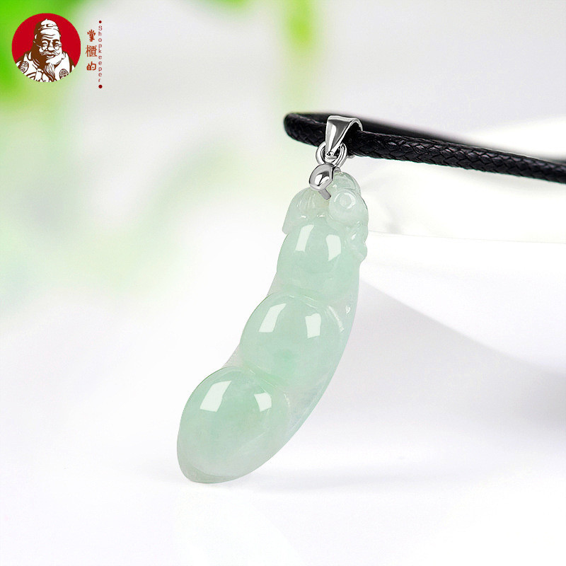 [Dengan sertiflkat  identiflkasi] Jadeite alami, liontin kacang hijau 925 klip perak liontin batu gi