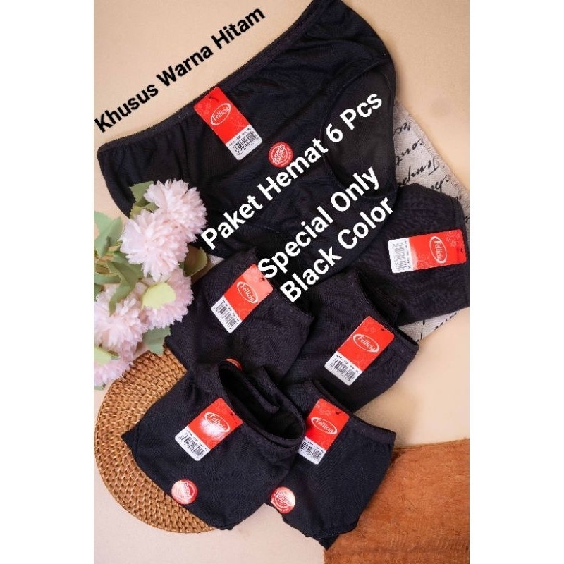6 PCS | Celana Dalam Wanita Polos Khusus Warna Hitam Art Felicia 5200