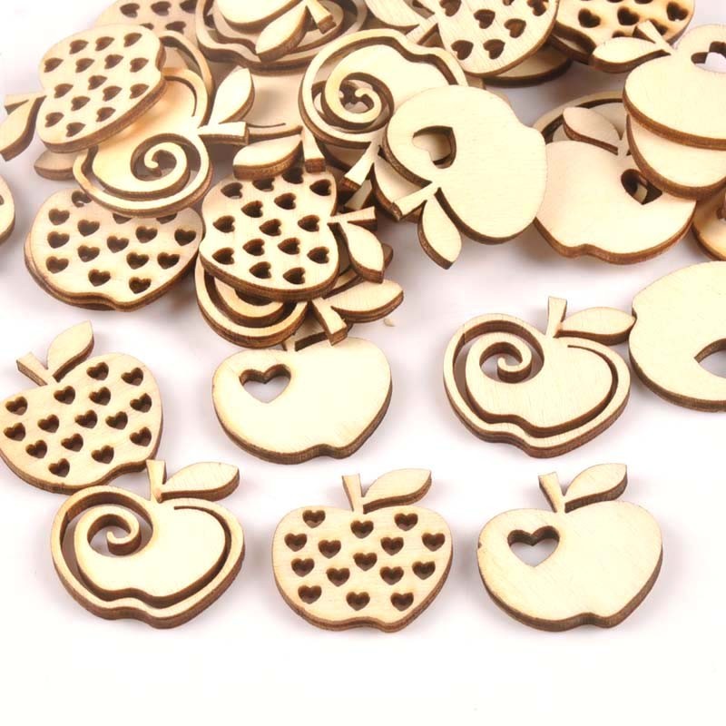 

25pcs Mix Hollow Out Apple Pattern Wood Crafts For Home Decor DIY Accessories Handmade Scrapbook Wooden Ornament 25x28mm m1778