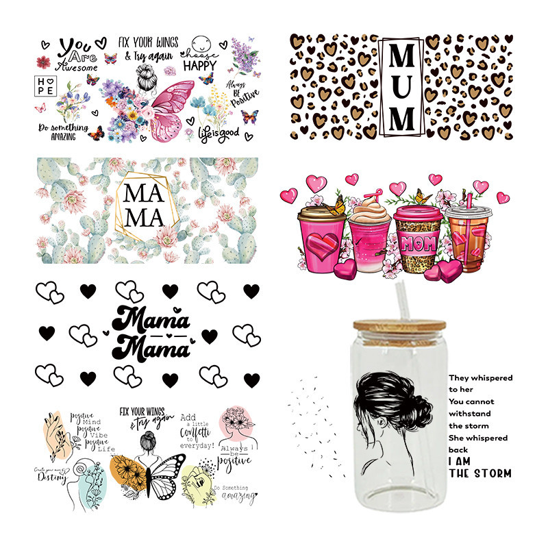 

UV DTF Transfer Sticker Flower butterfly For The 16oz Libbey Glasses Wraps Bottles Cup Can DIY Waterproof Custom Decals D7576