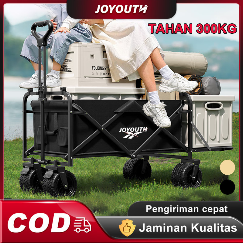 EP90YB JOY Troli Barang Outdoor Trolley Camp Wagon Keranjang Belanja Brake Troli Piknik Besar Roda B