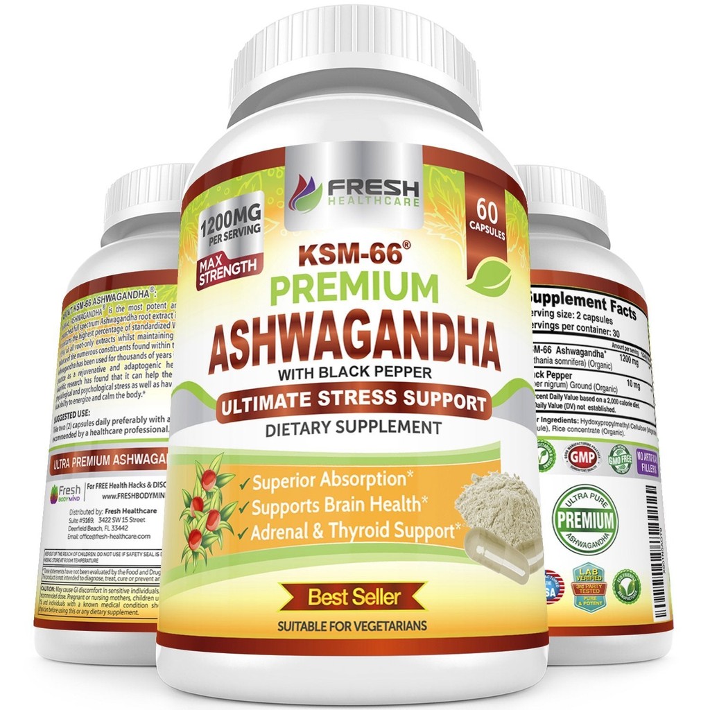 FRESH HEALTHCARE Ashwagandha Capsules KSM 66-1200mg Pure and Potent