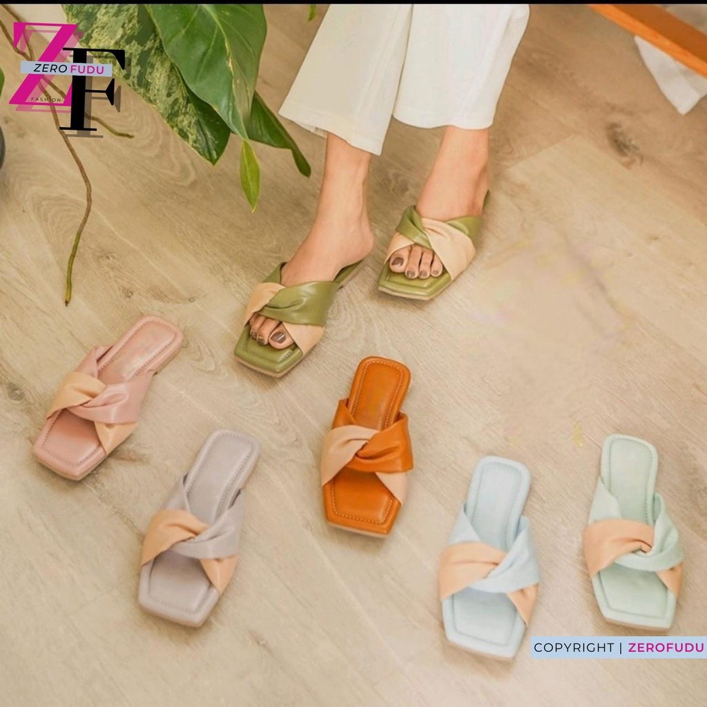 Sandal Flat Wanita Kokop SIlang Lipat Zerofudu Adele Sendal Teplek Cewek Cantik Kekinian Busa Empuk