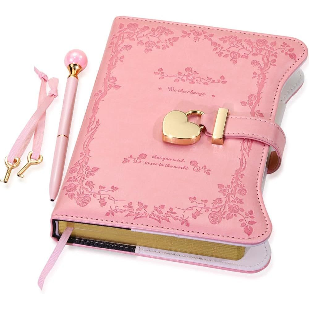 

1PC Diary with Lock and Keys for Girls Gift Ideas, 360 Gold Edged Pages Journal for Women, B6 Refillable Notebook for Writing wi